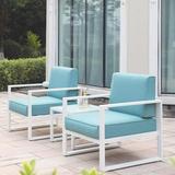 Royalcraft Aluminium Outdoor Armchair 3 Pcs Modern Metal Patio Sofa Balcony Conversation Sets with Side Table (White)