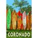 Coronado California Surfboard Fence (12x18 Wall Art Poster Room Decor)