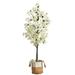 Nearly Natural 6ft. Artificial Bougainvillea Tree with Handmade Jute & Cotton Basket White