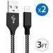 [2 Pack] 3ft Long MFI Certified Phone Charger Cable - Heavy-Duty Durable Braided Data Sync Lightning to USB Charging Cables Cords for iPhones - Black