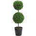 18 Inch Artificial Boxwood Topiary Plants - 2 Ball-Shape Faux Topiaries With Planters For Home Decor Office Desk Front Porch Indoor And Outdoor - Green With Black Pot 1 Pack