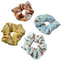 4pcs/1 Set Floral Printing Hair Rings Hair Rope Stretchy Girl Hair Ties Ponytail Holders for Women Lady (Random Color)