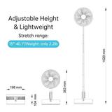 Dcenta Telescopic Floor Fan Portable Standing Fan Foldable Oscillation 4 Wind Speeds Timer 180Â° Back Rotate 7200mAh Rechargeable Battery Type-C Charge Remote Controller Low Noise Desk Fan