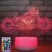 YSTIAN 3D Motorcycle car Night Light Lamp Illusion Night Light 16 Color Changing Table Desk Decoration Lamps Gift Acrylic Flat ABS Base USB Cable Toy