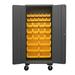 Durham 36 in. 16 Gauge Flush Door Style Lockable Mobile Storage Cabinet with 30 Yellow Hook on Bins - Gray