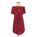 Knox Rose Casual Dress - Mini Off The Shoulder Short sleeves: Burgundy Floral Dresses - Women's Size Small