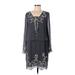White House Black Market Casual Dress - Shift Tie Neck Long sleeves: Gray Floral Dresses - Women's Size 6