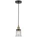 Canton 5.25" Wide Black Brass Corded Mini Pendant With Seedy Shade