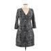 Express Casual Dress V-Neck 3/4 sleeves: Black Leopard Print Dresses - Women's Size Medium