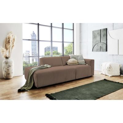 2-Sitzer ANDAS "Noord mit Kedernaht, Breite 227 cm", braun, B:227cm H:71cm T:96cm, 92% Polyester; 8% Nylon, Sofas, Cord, Struktur, Webstoff, mit Wellenunterfederung, Massivholzrahmen Image