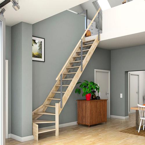 „DOLLE Raumspartreppe „“Brest““ Treppen Stufen Leimholz, unbehandelt, Breite 70 cm, Handlauf aus Holz Gr. 1/4 rechts gewendelt, braun (eiche) Treppen“