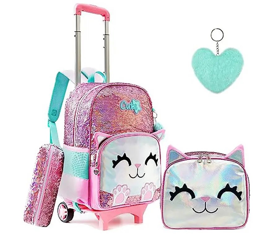 Sac à dos d'école à roulettes sac d'école avec roulettes sac cartable enfants école sac à dos roulant pour filles sac de chariot d'école