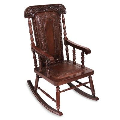 Cedar and leather rocking chair, 'Nobility'