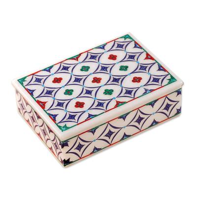 Marble inlay jewelry box, 'Floral Symmetry'