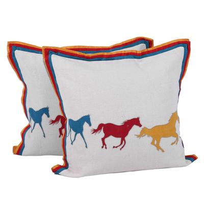 Post Time,'Horse Themed Cotton Cushion Covers from India (Pair)'