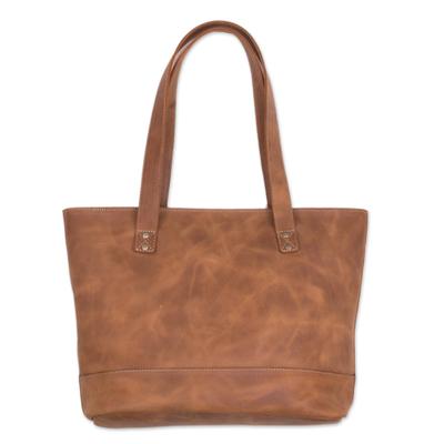 Sepia Waves,'Handcrafted Leather Tote in Sepia from Peru'