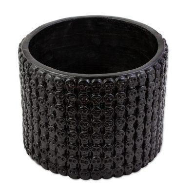 Tzompantli,'Black Ceramic Planter with Skull Design'