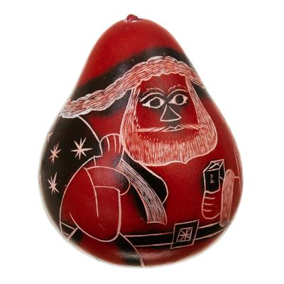 Little Santa Claus,'Artisan Crafted Red Painted Gourd Christmas Decor from Peru'
