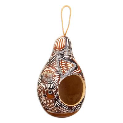 Garden Chant,'Handmade Dried Gourd Birdhouse with Andean and Bird Details'