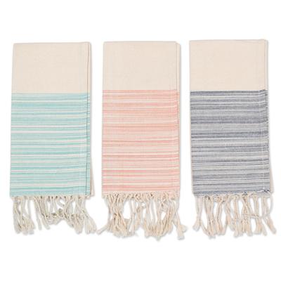 Serene Sensations,'Set of Three Striped Cotton Dish Towels with Fringes'