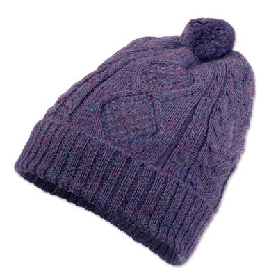 Purple Braid,'Geometric Soft 100% Alpaca Knit Hat in a Purple Hue'