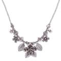 Exotic Bouquet,'Floral & Leaf Hill Tribe 950 Silver Beaded Pendant Necklace'