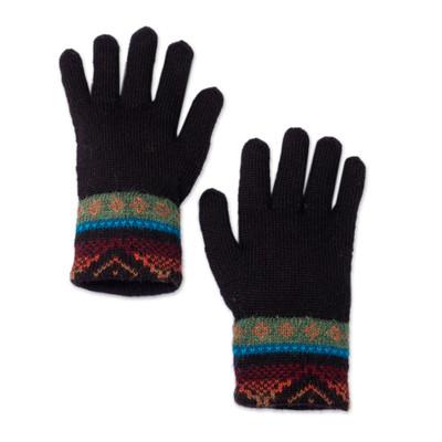 Memories of Espinar,'Traditional Knit Sage and Cyan 100% Alpaca Gloves from Peru'