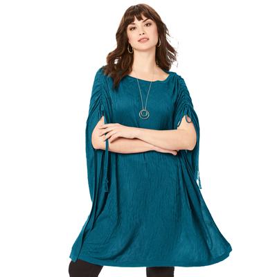 Plus Size Women's Textured Poncho Sweater by Roaman's in Teal Bias Chevron (Size M/L)
