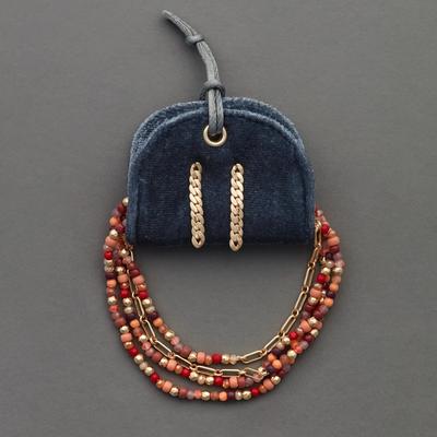 Lucky Brand Stud Earring & Beaded Necklace Gift Set - Women's Ladies Accessories Jewelry Earrings in Gold
