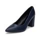 Womens Court Shoes Pointed Toe Block High Heels Chunky Pumps Dress Shoes Matte Navy 6.5uk