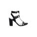 Sam & Libby Heels: Strappy Chunky Heel Vacation Black Print Shoes - Women's Size 6 1/2 - Open Toe