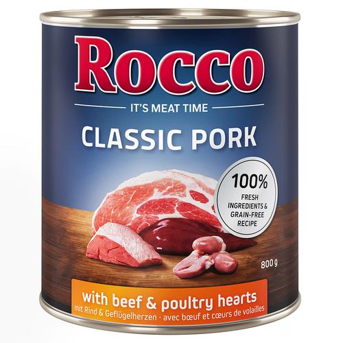 12x 800g Classic Pork Rind und Geflügelherzen Rocco Hundefutter nass