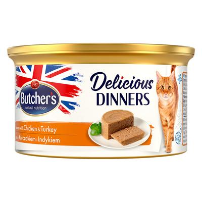 48x 85g Butcher's Delicious Dinners Katze Huhn & Truthahn Nassfutter