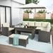 Malwee 6 Pieces Outdoor Furniture Patio Sectional Sofa,Patio Furniture Set,Rattan Outdoor Sectional with Dining Table