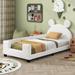Cute Teddy Fleece Twin Size Upholstered Daybed, Wooden Platform Bed Frame with Carton Ears Shaped Headboard