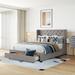 Queen Size Bed Frame w/Storage Drawers, Velvet Upholstered Platform Bed with Wingback Headboard/Strong Wooden Slats, Grey