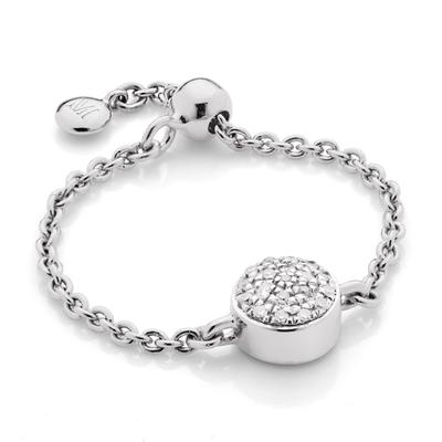 Sterling Silver Fiji Mini Button Adjustable Friendship Diamond Ring Diamond