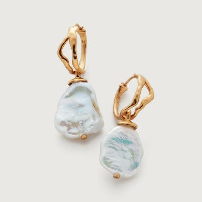 Gold Keshi Pearl Large Hoop Earrings Pearl
