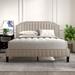 Upholstered Platform Bed with Headboard, Modern Linen Curved Upholstered Platform Bed with Nailhead Trim, Solid Wood Frame