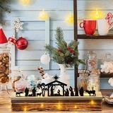 Christmas Gifts on Clearance SUWHWEA Nativity Scene Nativity Sets For Christmas Indoor Black Metal Nativity Set With Wood Base People Nativity Set Tree Nativity For Christmas Table Decoration