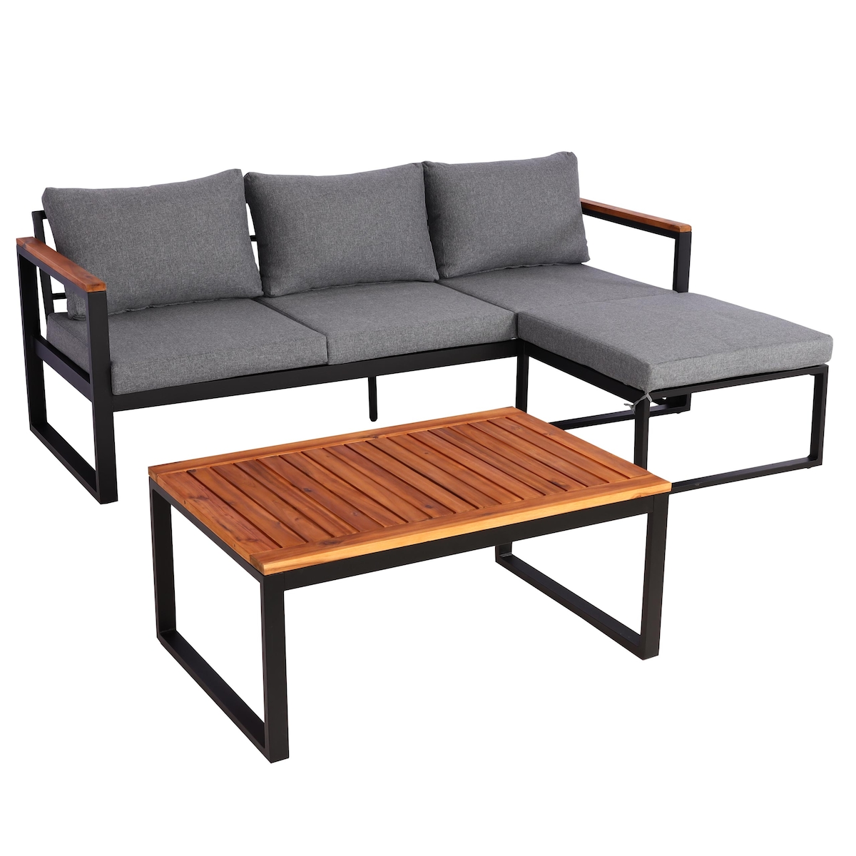 Mendler Garten-Garnitur HWC-L26b, Gartenlounge Sitzgruppe Lounge-Set Sofa, Aluminium Akazie Holz MVG-zertifiziert ~ dunkelgrau Image
