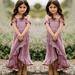 Parent-child Off-shoulder Dress with Ruffled Hem Pink Clothing