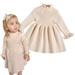 Simplee kids Little Girls Long Sleeve Girl Dresses and Rompers Ribbed Knit Sweater Dress Apricot for 12 Months