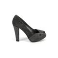 Stuart Weitzman Heels: Pumps Chunky Heel Edgy Black Print Shoes - Women's Size 5 - Peep Toe