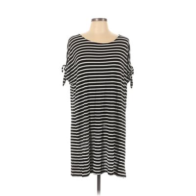 Calvin Klein Casual Dress - Mini Scoop Neck Short sleeves: Black Stripes Dresses - Women's Size Large