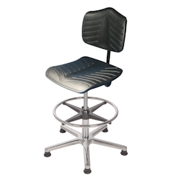 PROREGAL Arbeitsstuhl Arlington, großer Rückenlehne, Sitzhöhe 53-79cm, Polyurethane-Soft-Sitz, Aluminium-Fußkreuz, Gleiter, Fußring Image