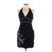 Xhilaration Casual Dress - Mini V Neck Sleeveless: Black Floral Dresses - Women's Size 9