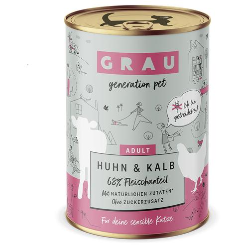 GRAU Adult Getreidefrei 6 x 400 g – Huhn & Kalb