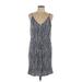 Le Lis Casual Dress - Mini Plunge Sleeveless: Blue Print Dresses - Women's Size Large