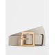 ASOS DESIGN suede square buckle waist and hip belt in stone-Neutral